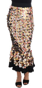 Dolce & Gabbana Gold Sequined Peplum High Waist Skirt - Zeiniez