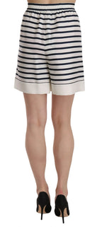 Dolce & Gabbana Black & White Stripe Garterized Silk Shorts - Zeiniez