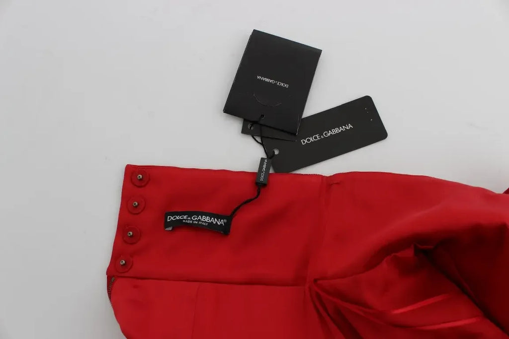 Dolce & Gabbana Red Silk Crystal Roses Shorts - Zeiniez