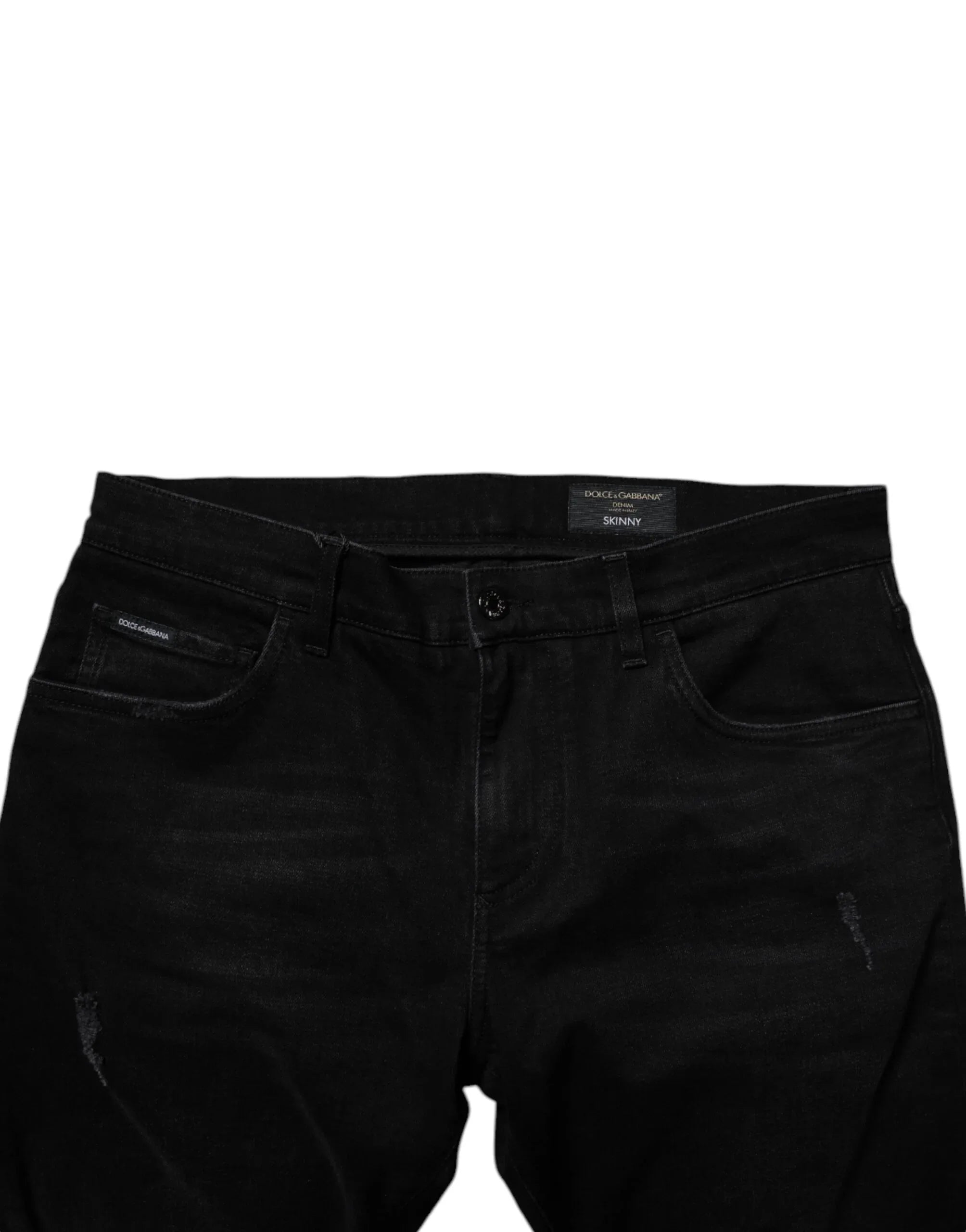 Dolce & Gabbana Black Cotton Tattered Skinny Men Denim Jeans - Zeiniez