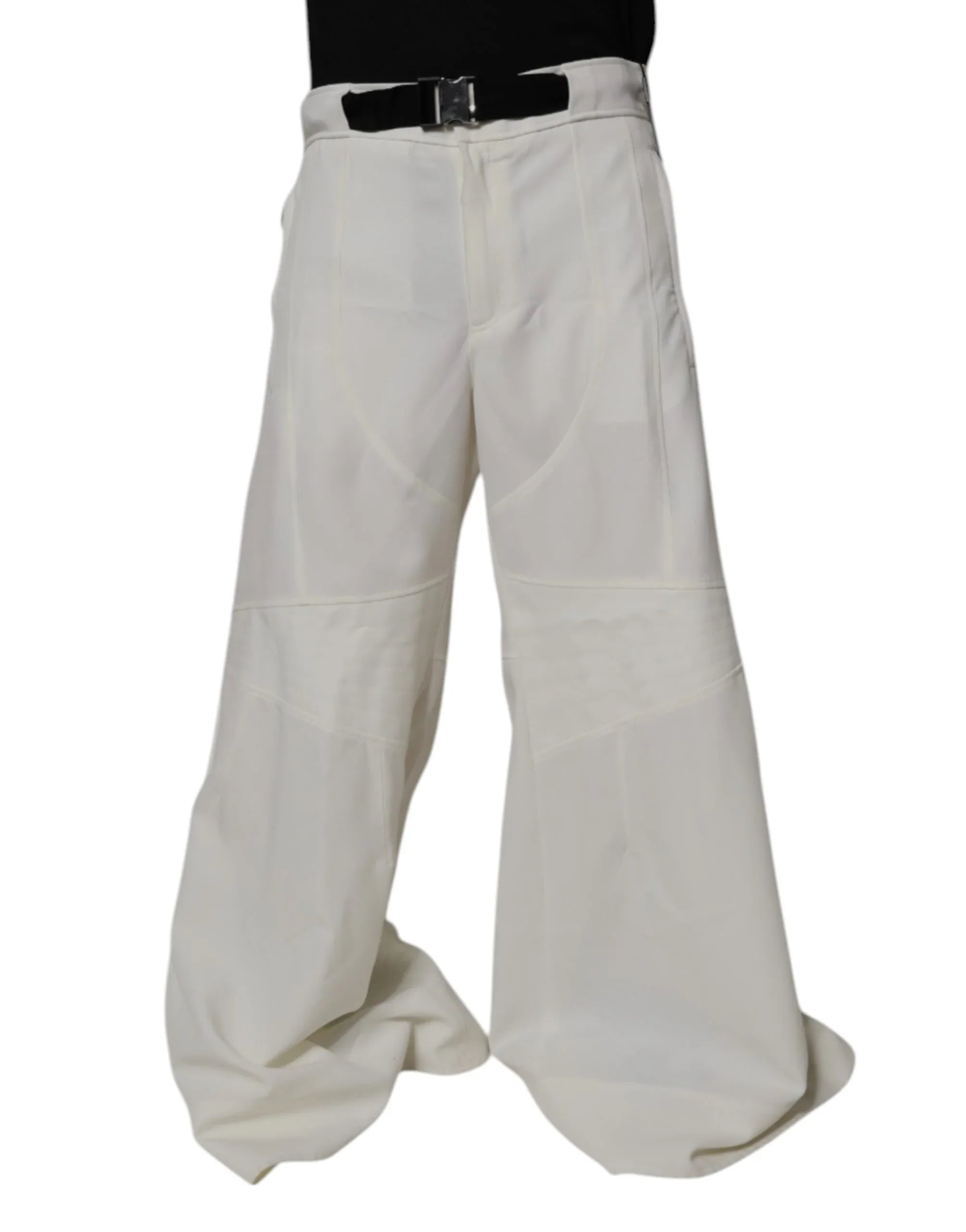 Dolce & Gabbana White Mid Waist Wide Leg Pants - Zeiniez