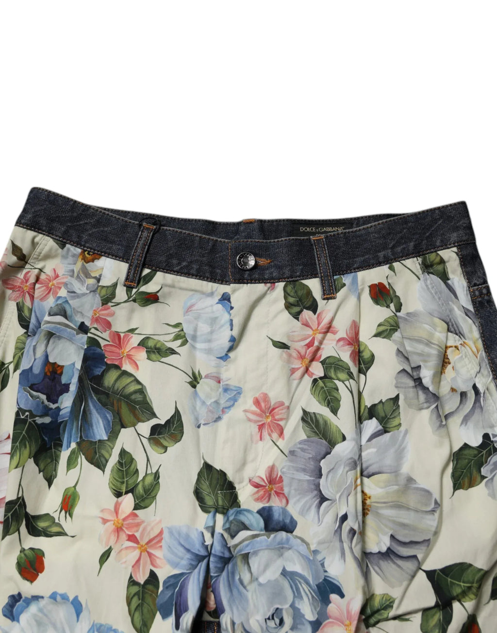 Dolce & Gabbana Beige Blue Floral Cotton Men Denim Jeans - Zeiniez