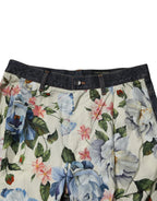 Dolce & Gabbana Beige Blue Floral Cotton Men Denim Jeans - Zeiniez