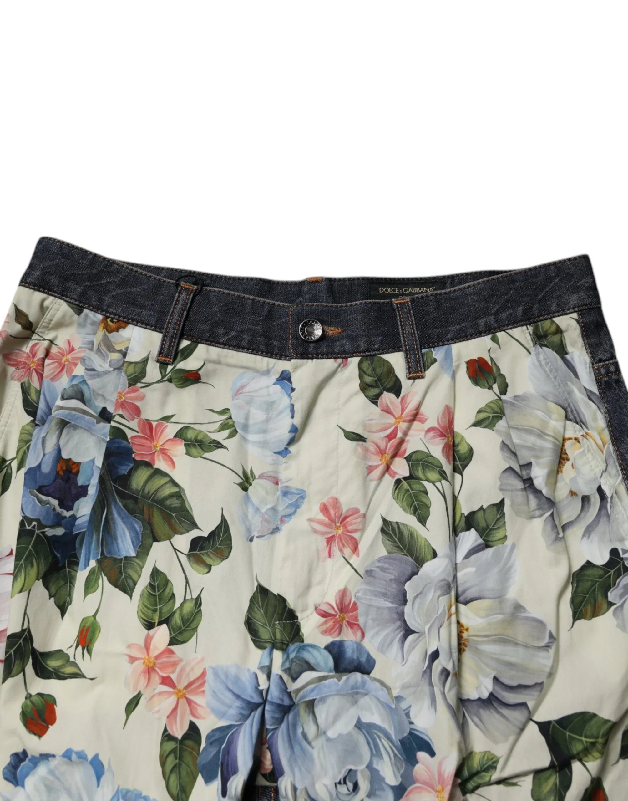 Dolce & Gabbana Beige Blue Floral Cotton Men Denim Jeans - Zeiniez