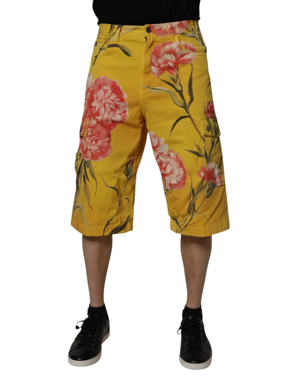 Dolce & Gabbana Yellow Floral Cargo Denim Men Bermuda Shorts - Zeiniez