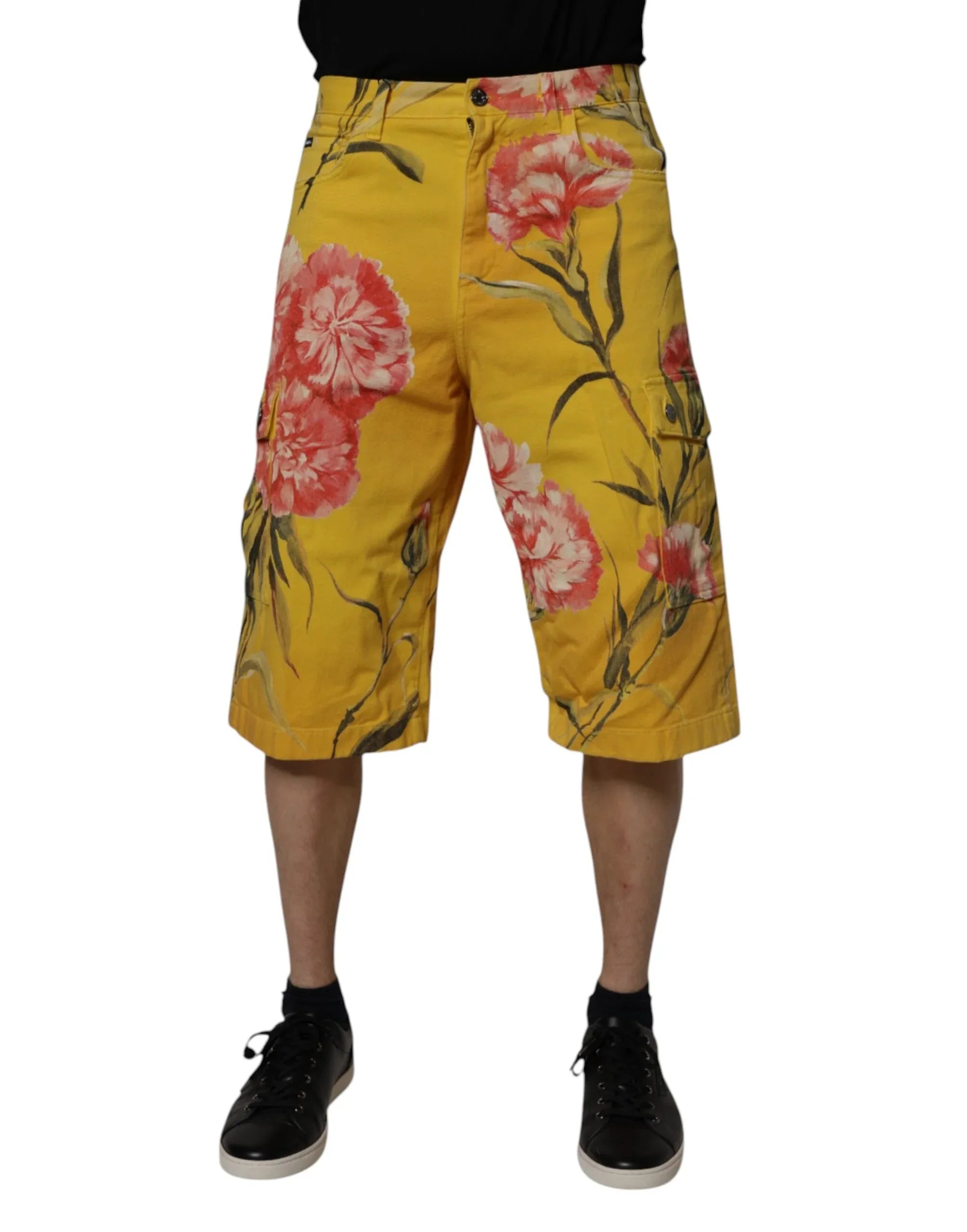 Dolce & Gabbana Yellow Floral Cargo Denim Men Bermuda Shorts - Zeiniez