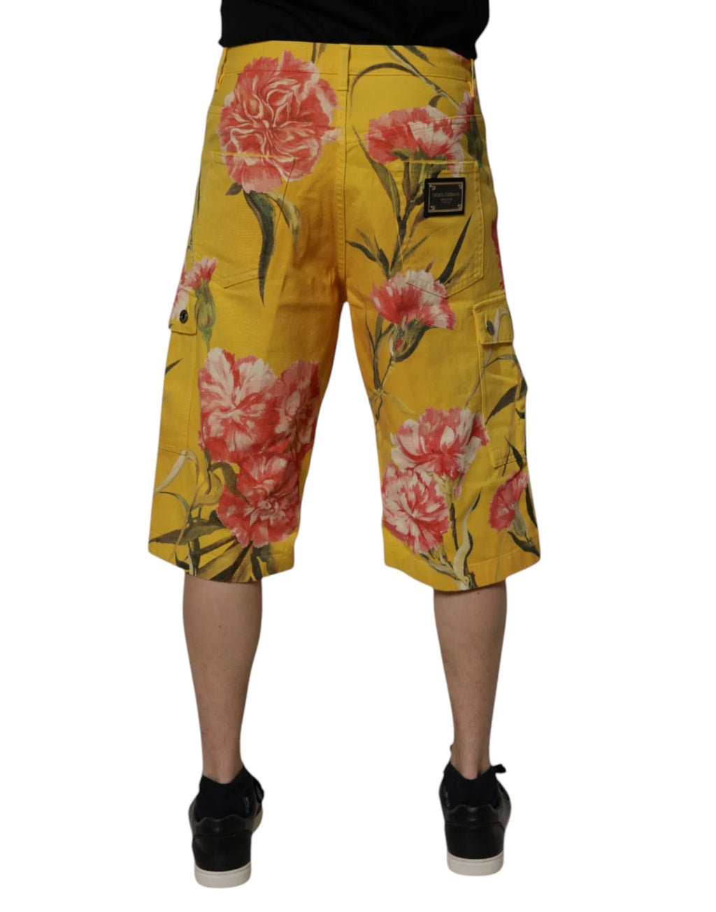 Dolce & Gabbana Yellow Floral Cargo Denim Men Bermuda Shorts - Zeiniez