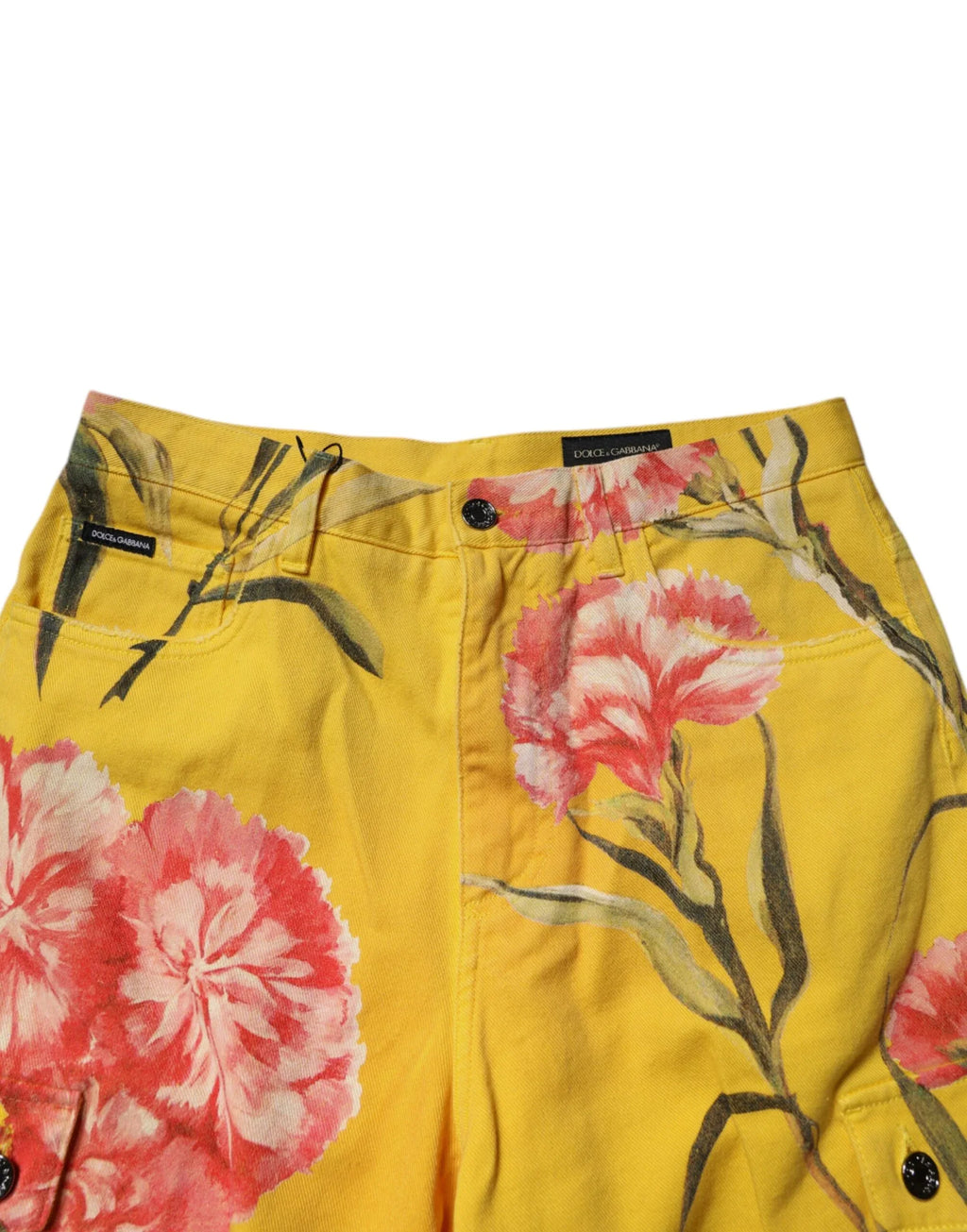 Dolce & Gabbana Yellow Floral Cargo Denim Men Bermuda Shorts - Zeiniez