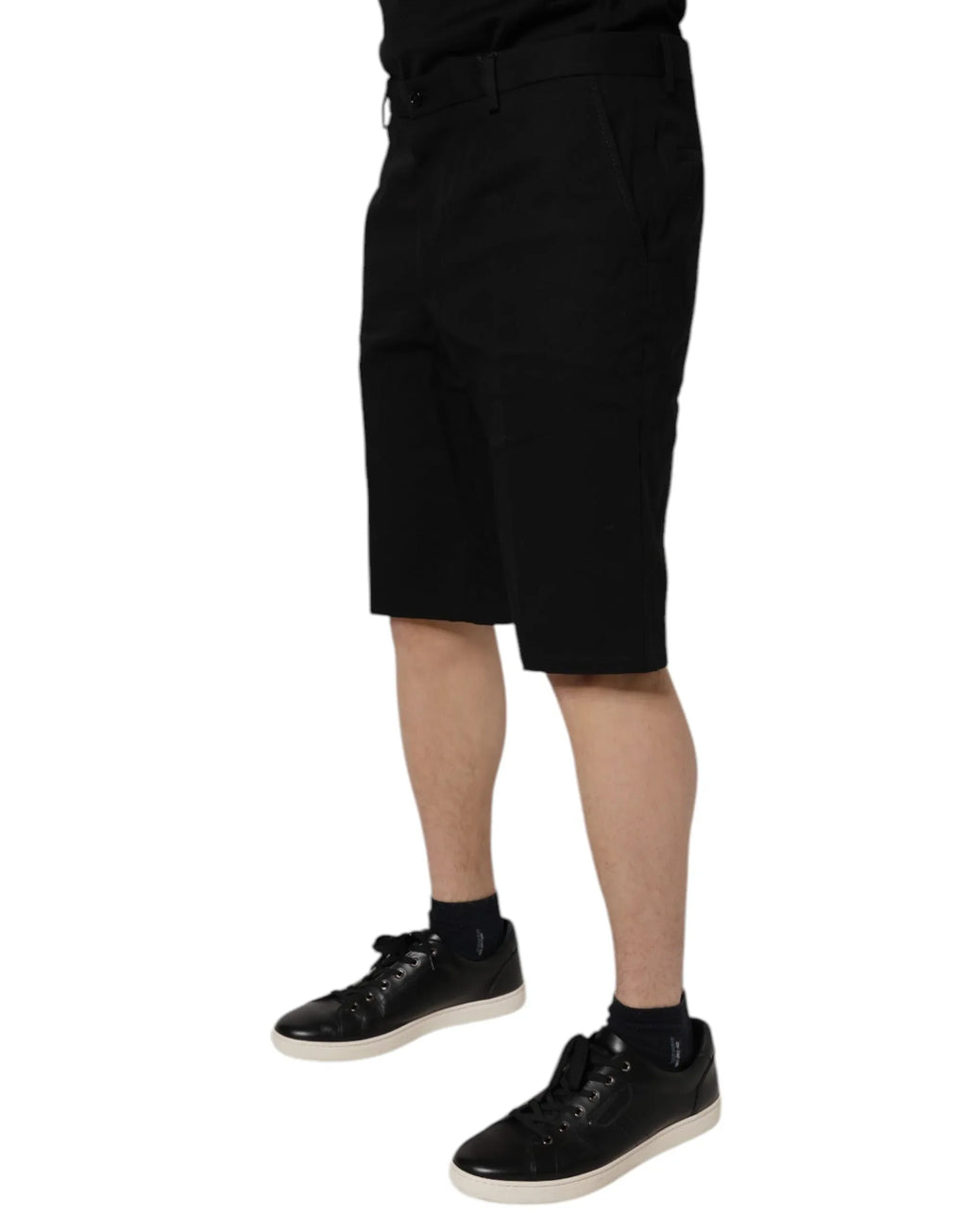 Dolce & Gabbana Black Cotton Stretch Mid Waist Bermuda Shorts - Zeiniez