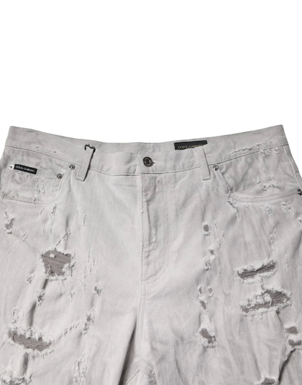 Dolce & Gabbana Light Gray Tattered Men Denim Bermuda Shorts - Zeiniez