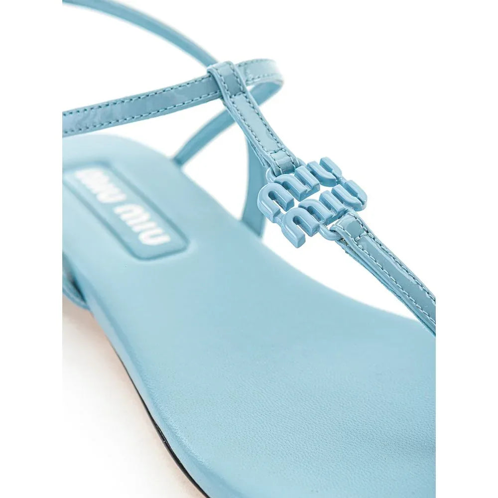 Miu Miu Blue Patent Leather Flip-Flop Sandals - Zeiniez