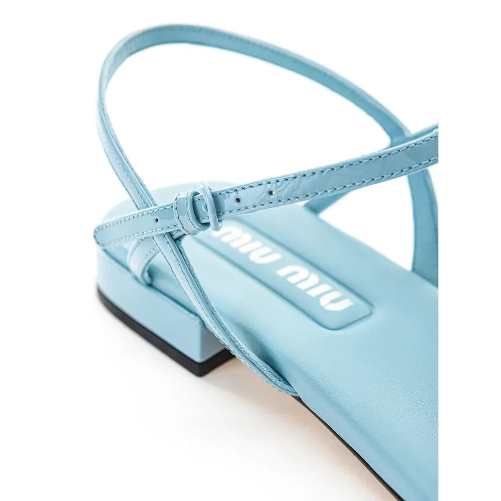 Miu Miu Blue Patent Leather Flip-Flop Sandals - Zeiniez