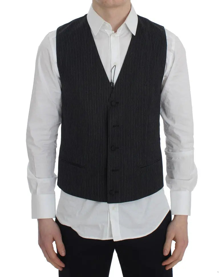 Dolce & Gabbana Gray Striped Formal Vest Dolce & Gabbana