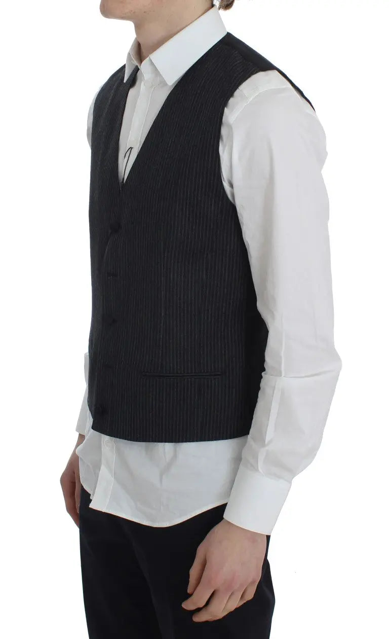 Dolce & Gabbana Gray Striped Formal Vest Dolce & Gabbana