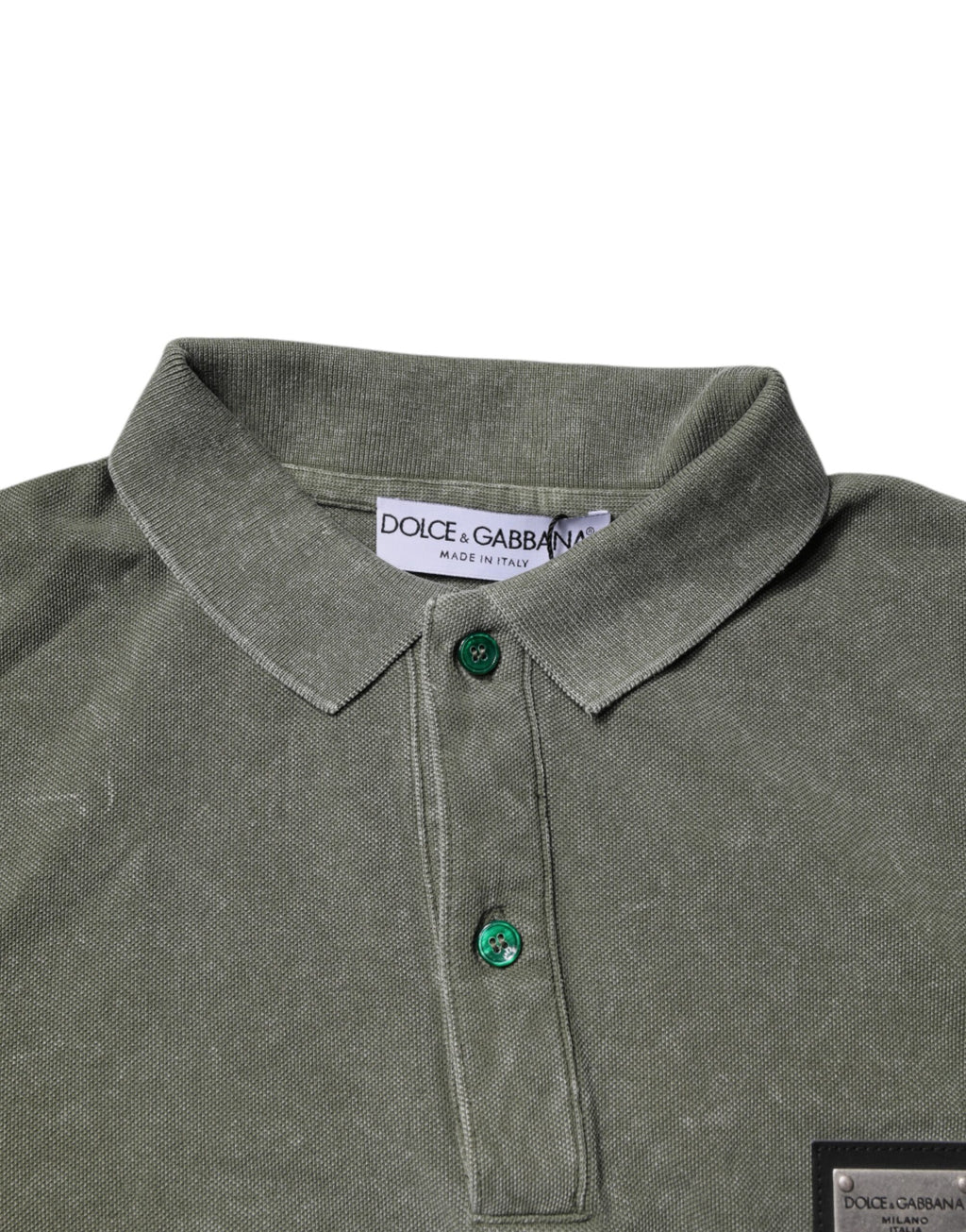 Dolce & Gabbana Army Green Logo Plaque Cotton Polo Shirt T-shirt