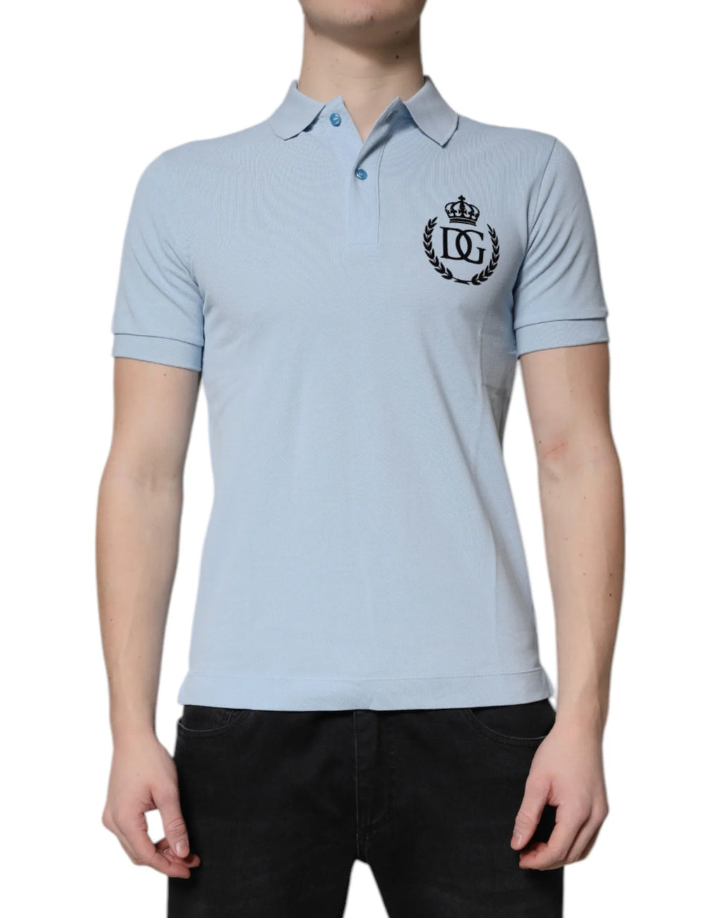 Dolce & Gabbana Sky Blue Cotton Crown Collared Polo T-shirt - Zeiniez