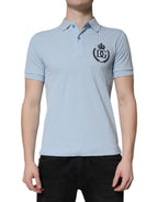 Dolce & Gabbana Sky Blue Cotton Crown Collared Polo T-shirt - Zeiniez