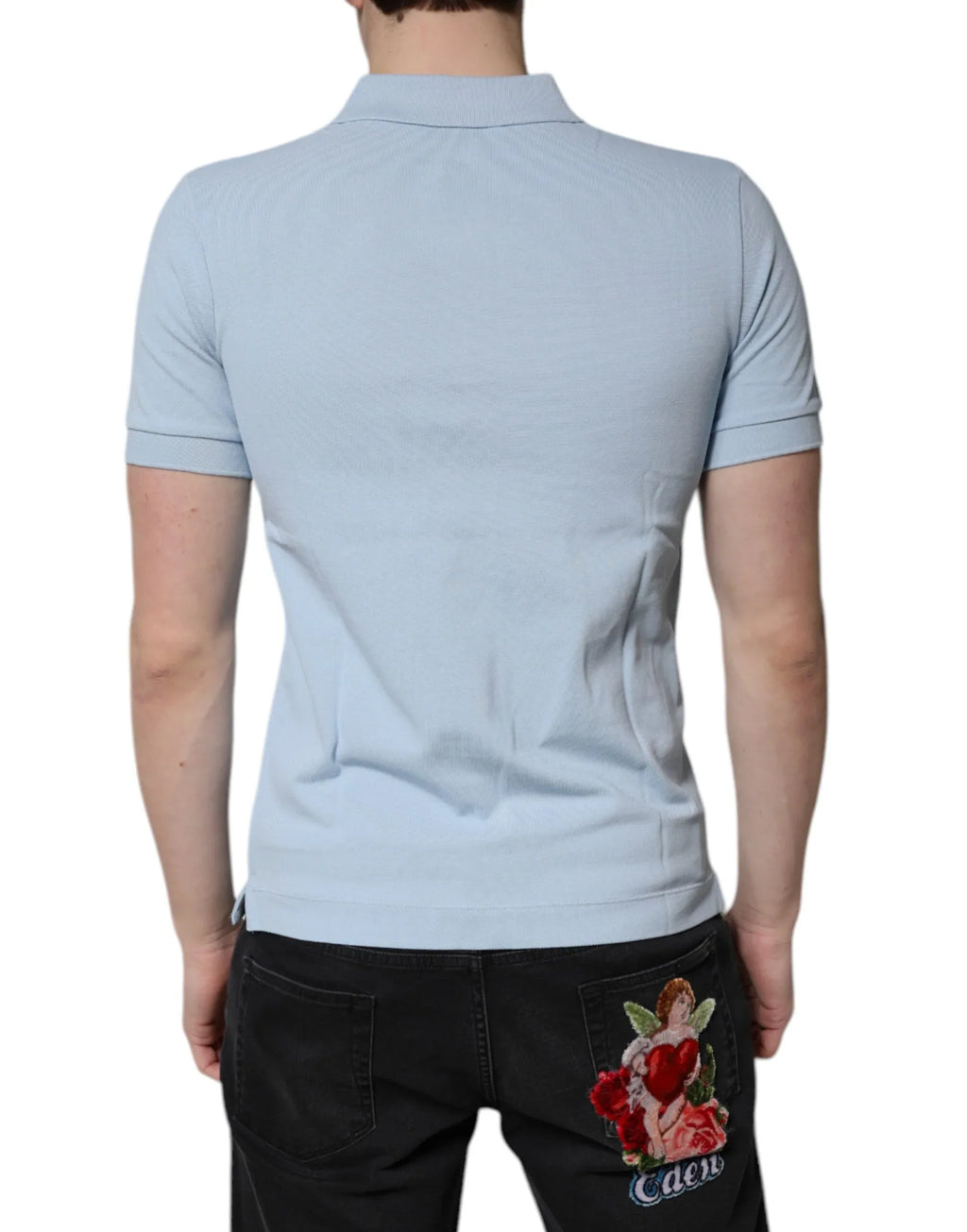 Dolce & Gabbana Sky Blue Cotton Crown Collared Polo T-shirt - Zeiniez