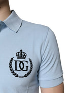 Dolce & Gabbana Sky Blue Cotton Crown Collared Polo T-shirt - Zeiniez