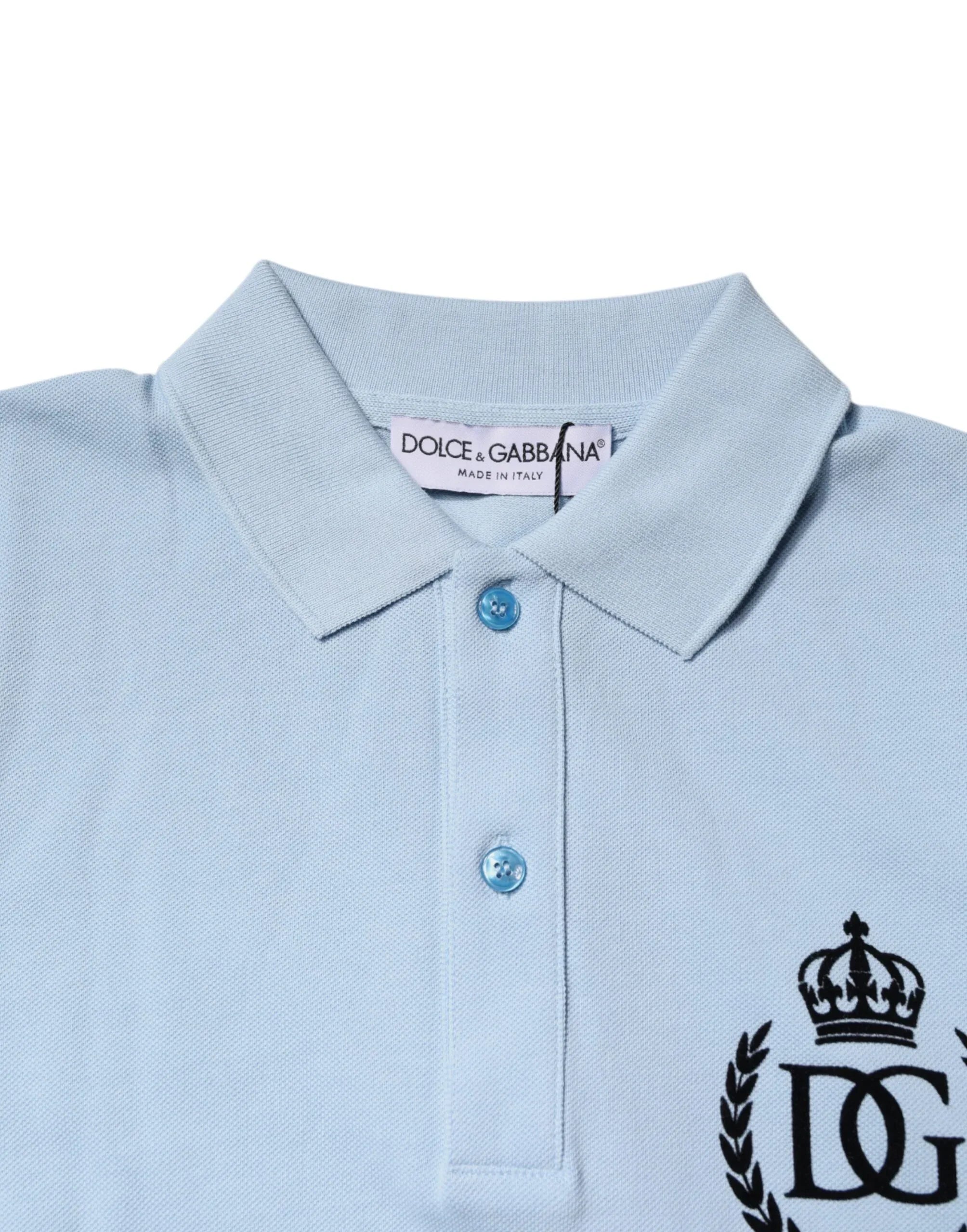 Dolce & Gabbana Sky Blue Cotton Crown Collared Polo T-shirt - Zeiniez