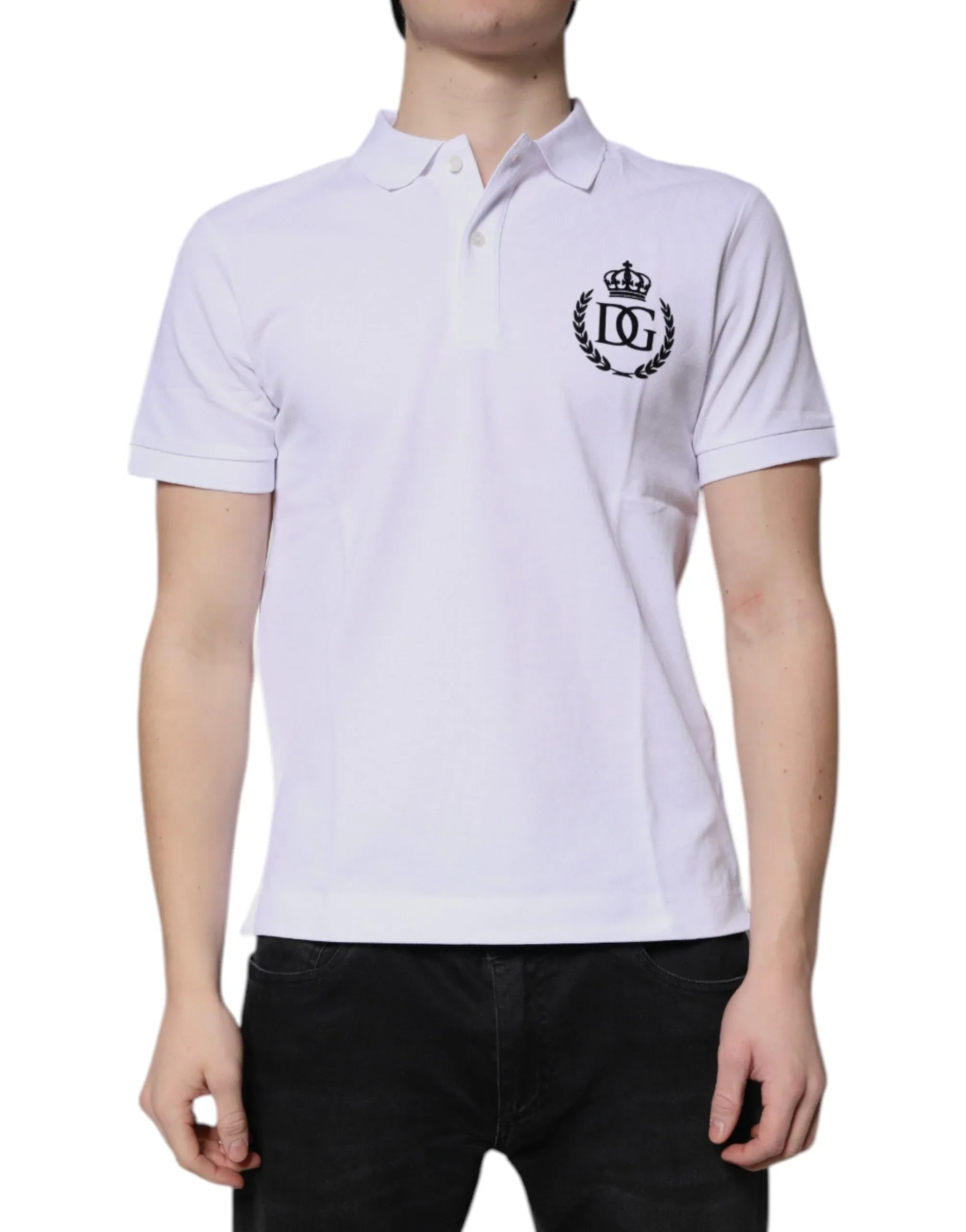 Dolce & Gabbana White Cotton Crown Collared Men Polo T-shirt - Zeiniez