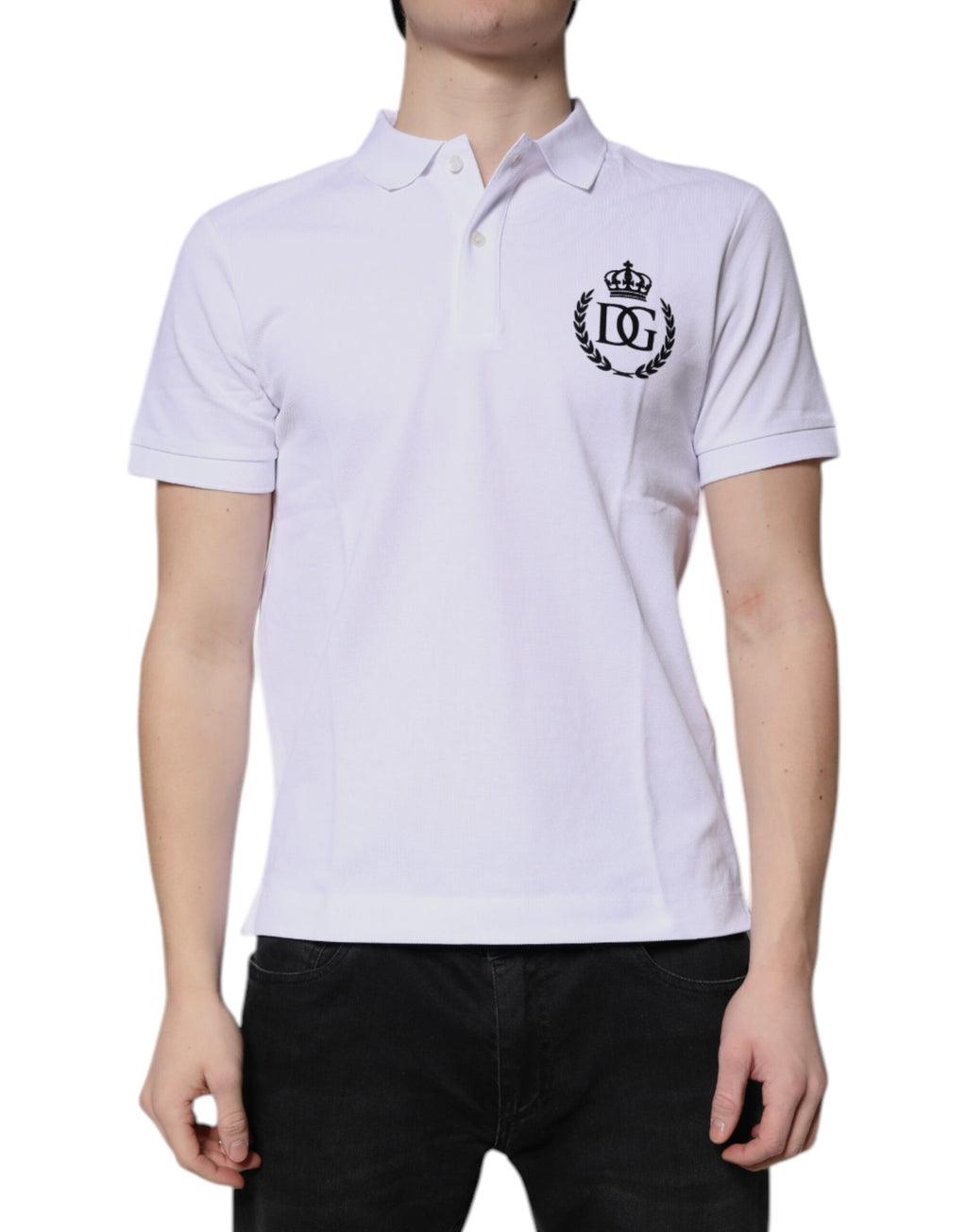 Dolce & Gabbana White Cotton Crown Collared Men Polo T-shirt