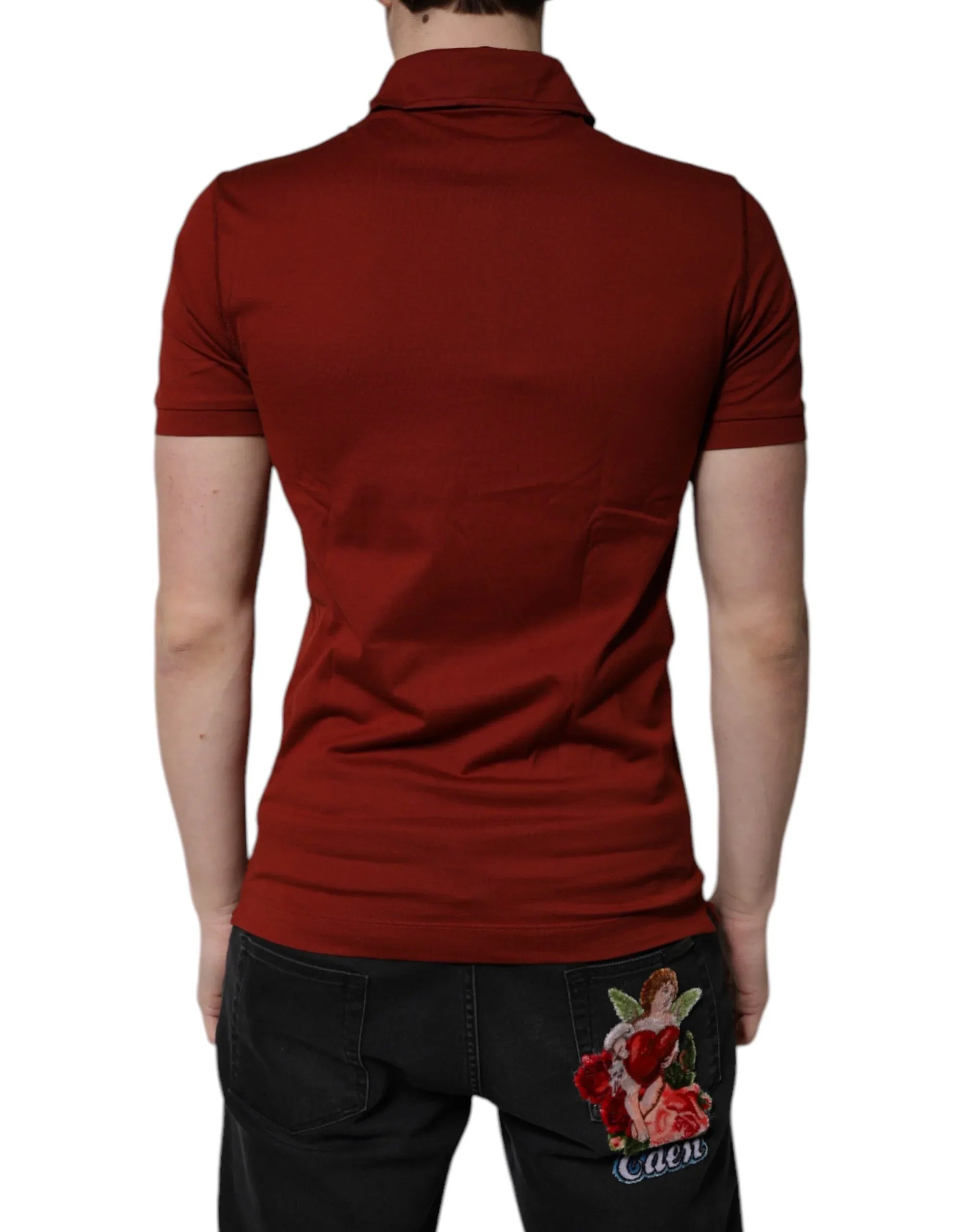 Dolce & Gabbana Red Cotton DG Logo Collared Men Polo T-shirt - Zeiniez