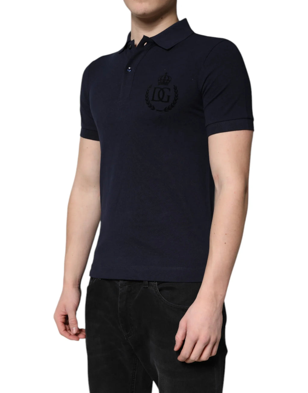 Dolce & Gabbana Dark Blue Cotton Crown Collared Polo T-shirt - Zeiniez