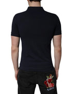 Dolce & Gabbana Dark Blue Cotton Crown Collared Polo T-shirt - Zeiniez