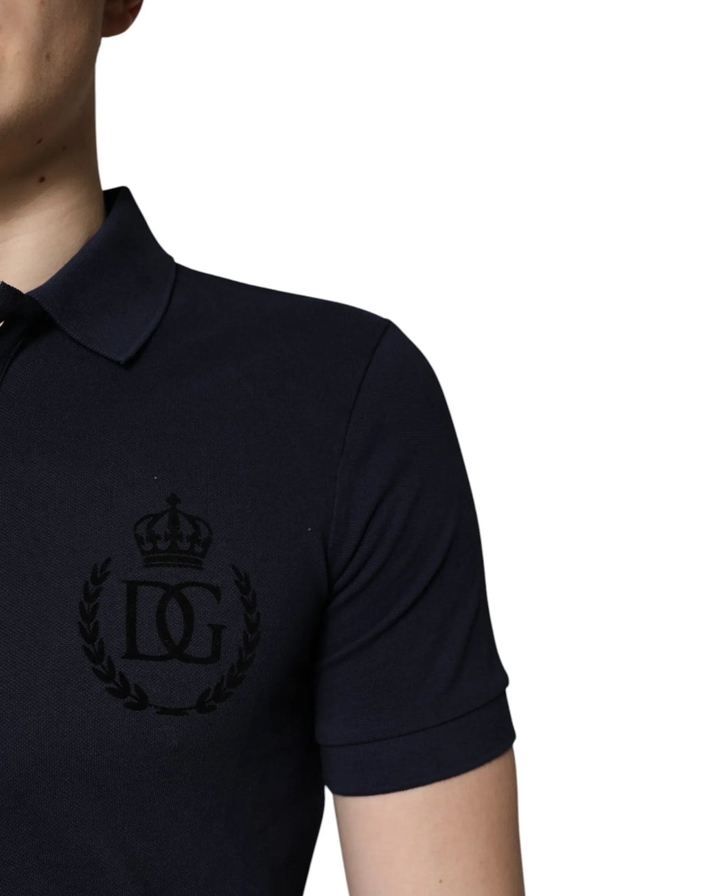 Dolce & Gabbana Dark Blue Cotton Crown Collared Polo T-shirt - Zeiniez