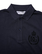 Dolce & Gabbana Dark Blue Cotton Crown Collared Polo T-shirt