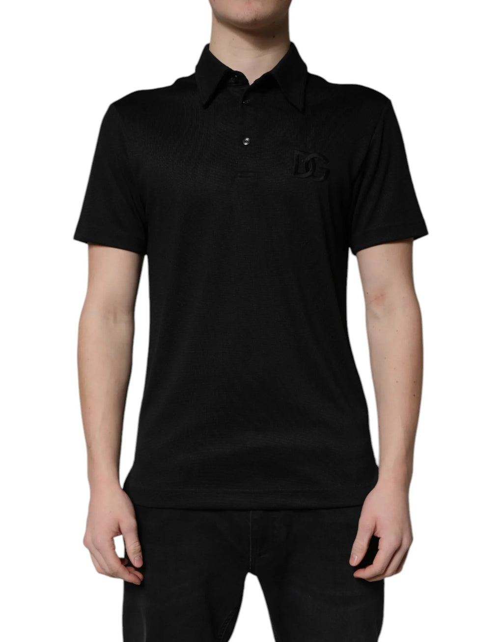 Dolce & Gabbana Black Polyester DG Logo Collared Polo T-shirt - Zeiniez