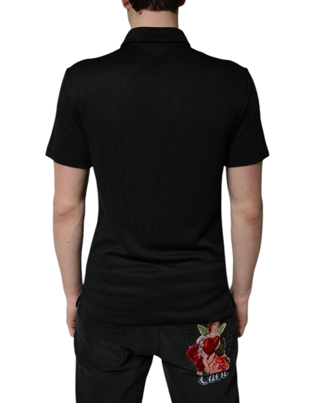Dolce & Gabbana Black Polyester DG Logo Collared Polo T-shirt - Zeiniez