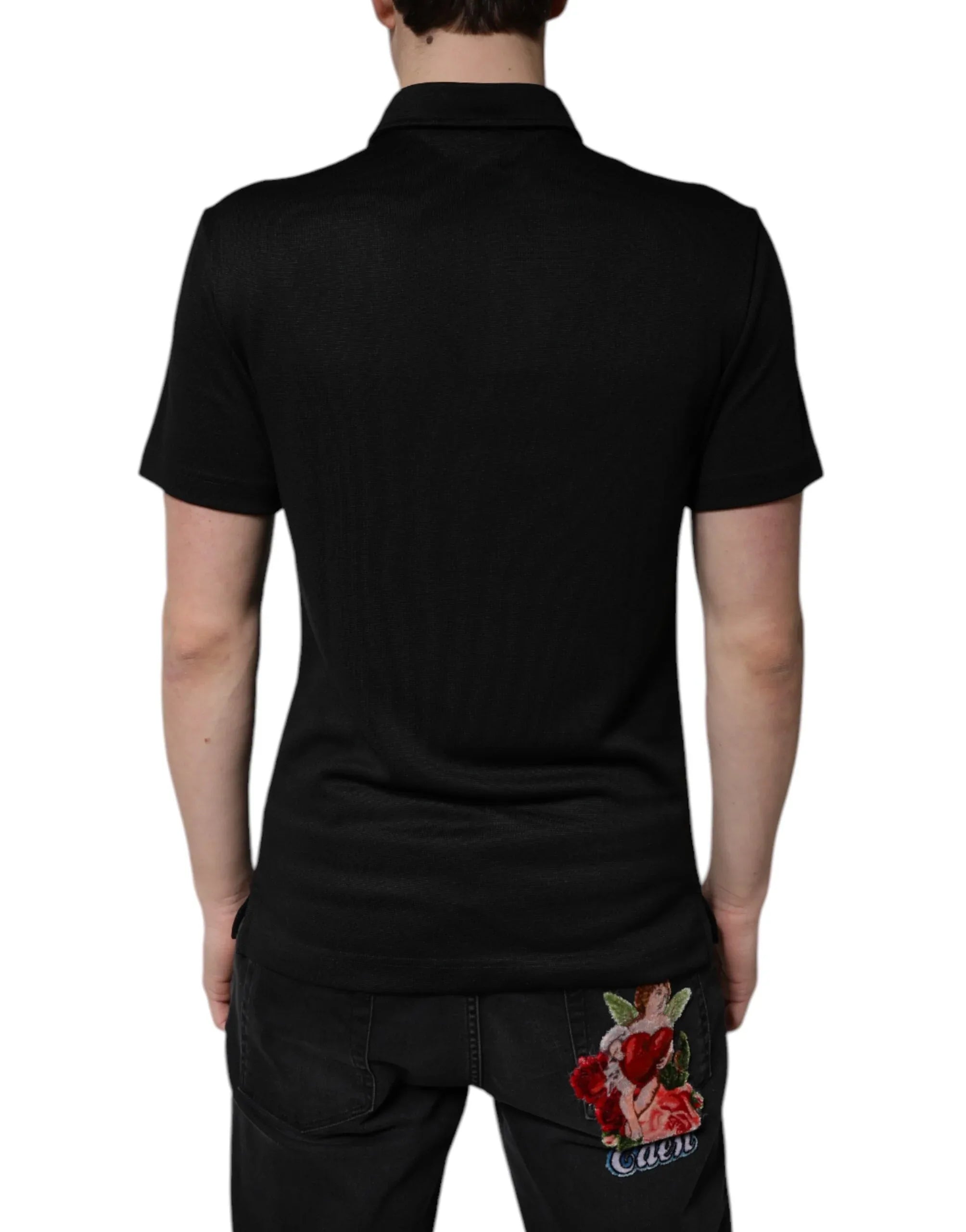 Dolce & Gabbana Black Polyester DG Logo Collared Polo T-shirt - Zeiniez