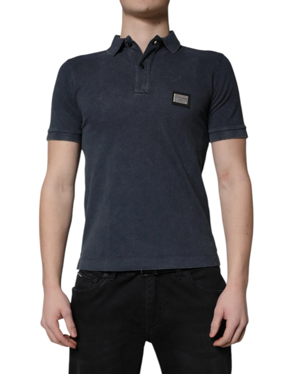 Dolce & Gabbana Dark Blue Logo Plaque Cotton Men Polo Shirt T-shirt - Zeiniez