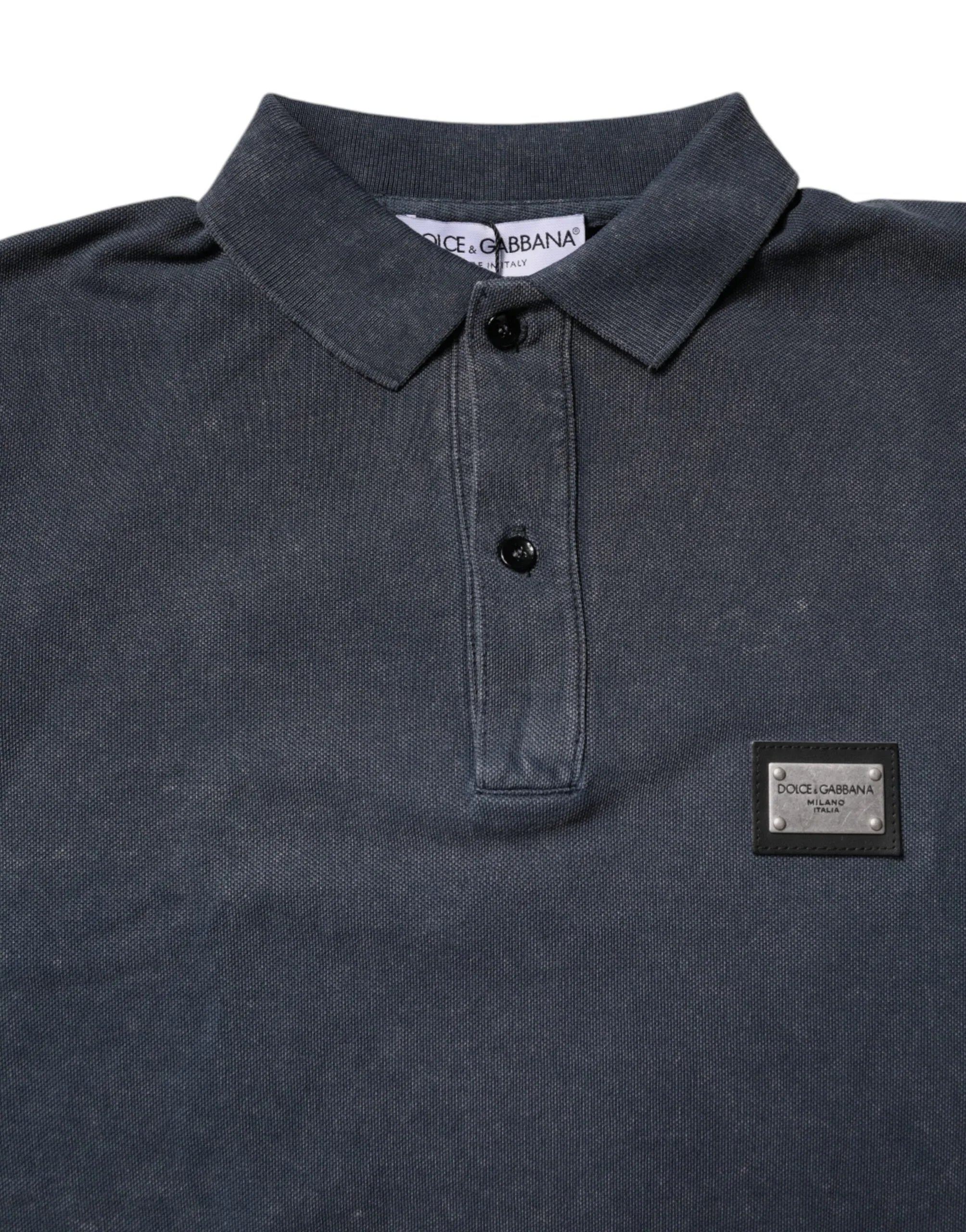 Dolce & Gabbana Dark Blue Logo Plaque Cotton Men Polo Shirt T-shirt - Zeiniez
