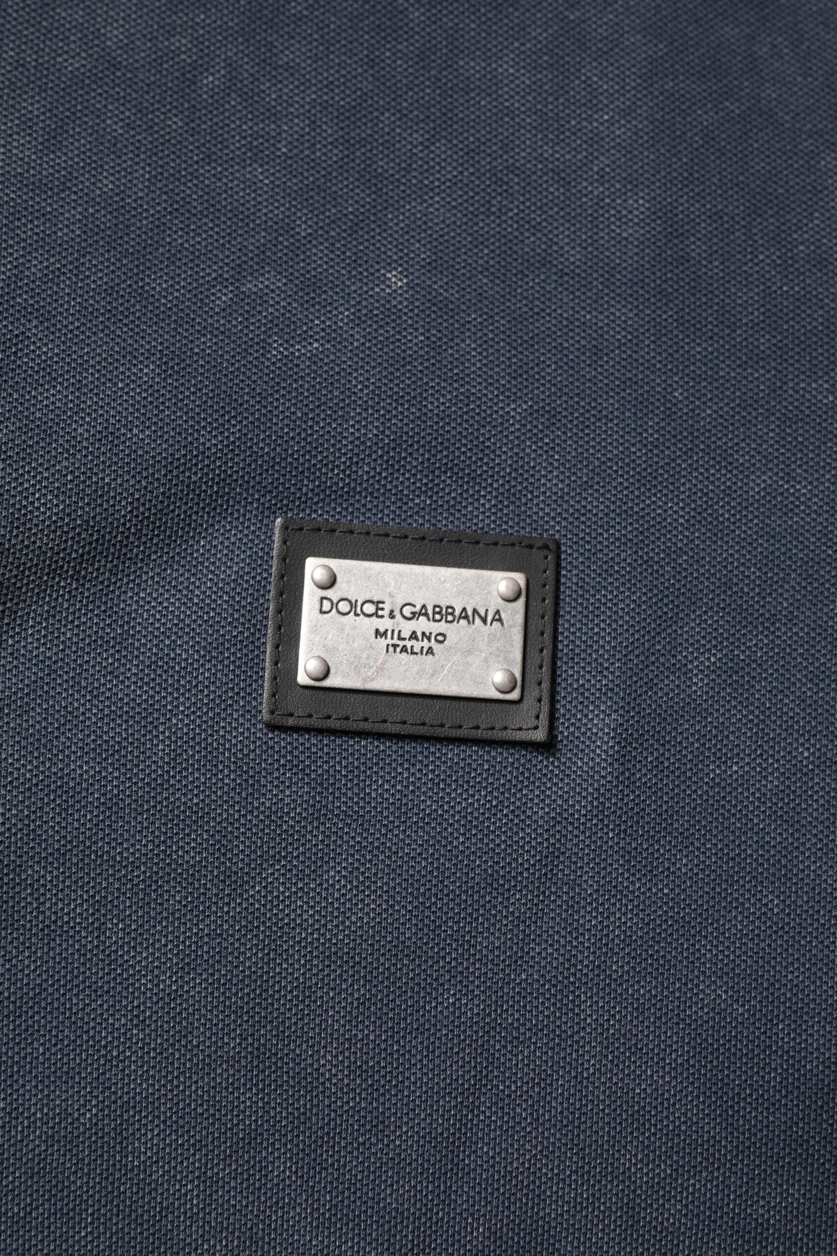 Dolce & Gabbana Dark Blue Logo Plaque Cotton Men Polo Shirt T-shirt - Zeiniez