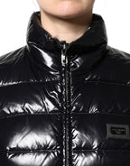 Dolce & Gabbana Black Logo Plaque Full Zip Puffer Jacket