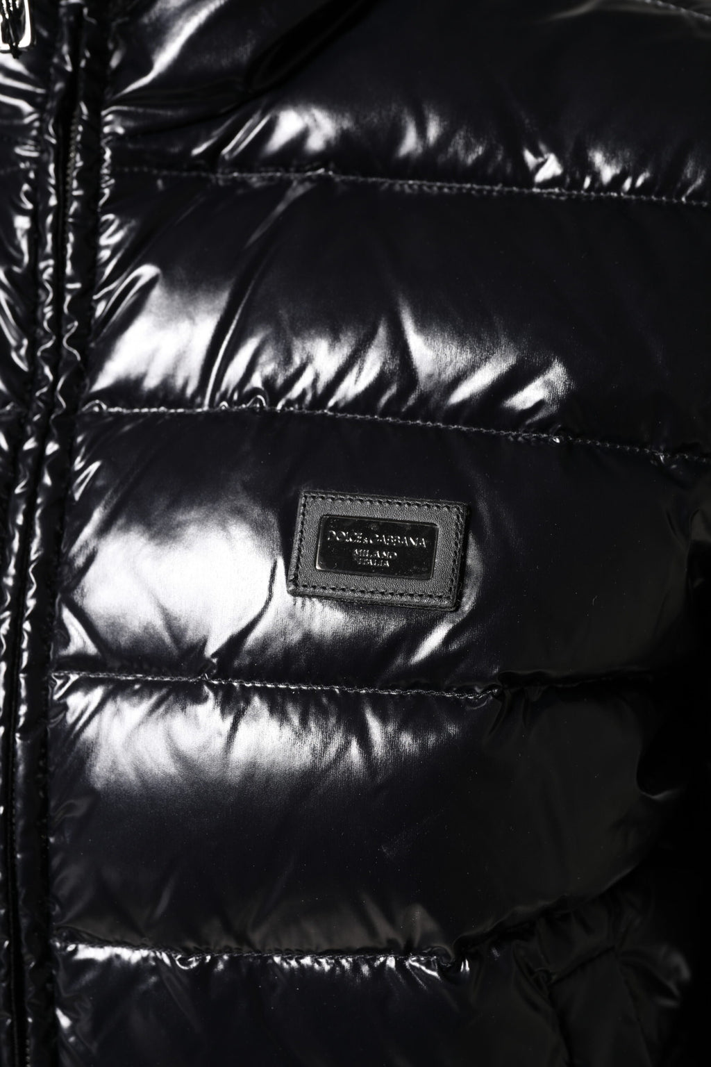 Dolce & Gabbana Black Logo Plaque Full Zip Puffer Jacket