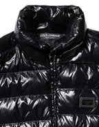 Dolce & Gabbana Black Logo Plaque Full Zip Puffer Jacket