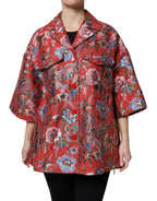 Dolce & Gabbana Red Floral Jacquard Button Down Coat Jacket - Zeiniez