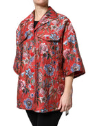 Dolce & Gabbana Red Floral Jacquard Button Down Coat Jacket - Zeiniez