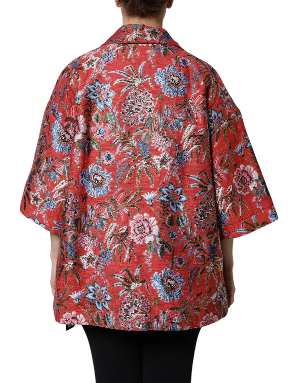 Dolce & Gabbana Red Floral Jacquard Button Down Coat Jacket - Zeiniez
