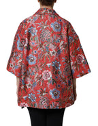 Dolce & Gabbana Red Floral Jacquard Button Down Coat Jacket - Zeiniez