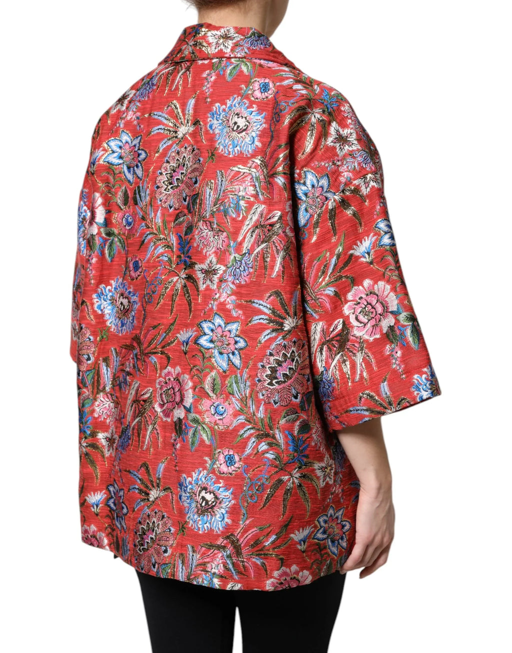 Dolce & Gabbana Red Floral Jacquard Button Down Coat Jacket - Zeiniez