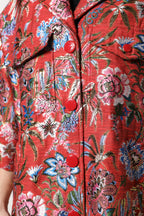Dolce & Gabbana Red Floral Jacquard Button Down Coat Jacket