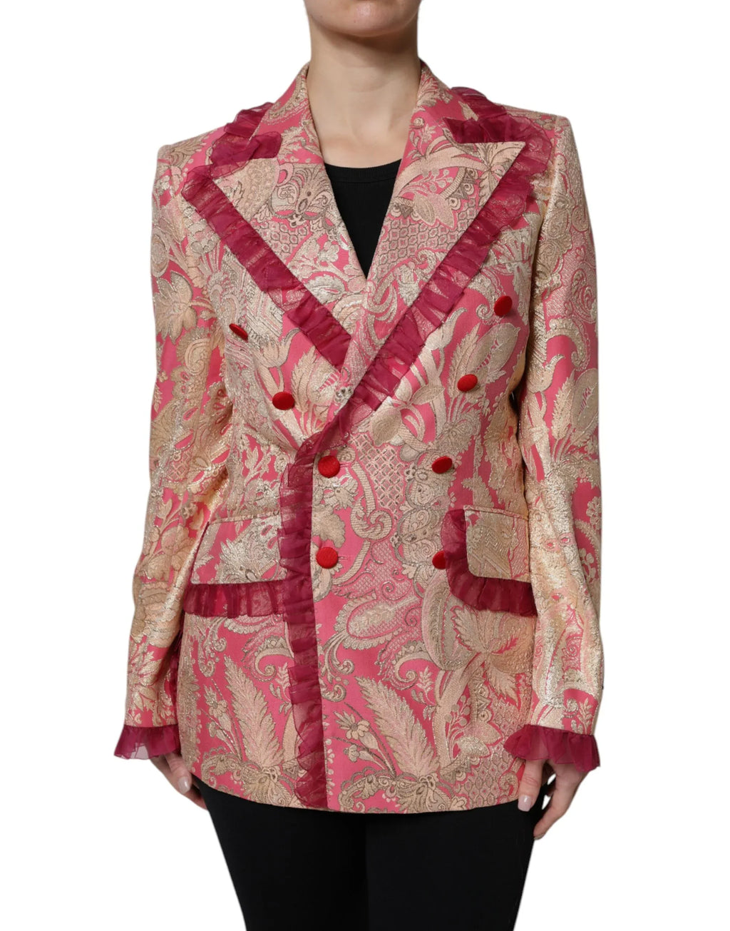Dolce & Gabbana Pink Gold Jacquard Nylon Coat Blazer Jacket - Zeiniez