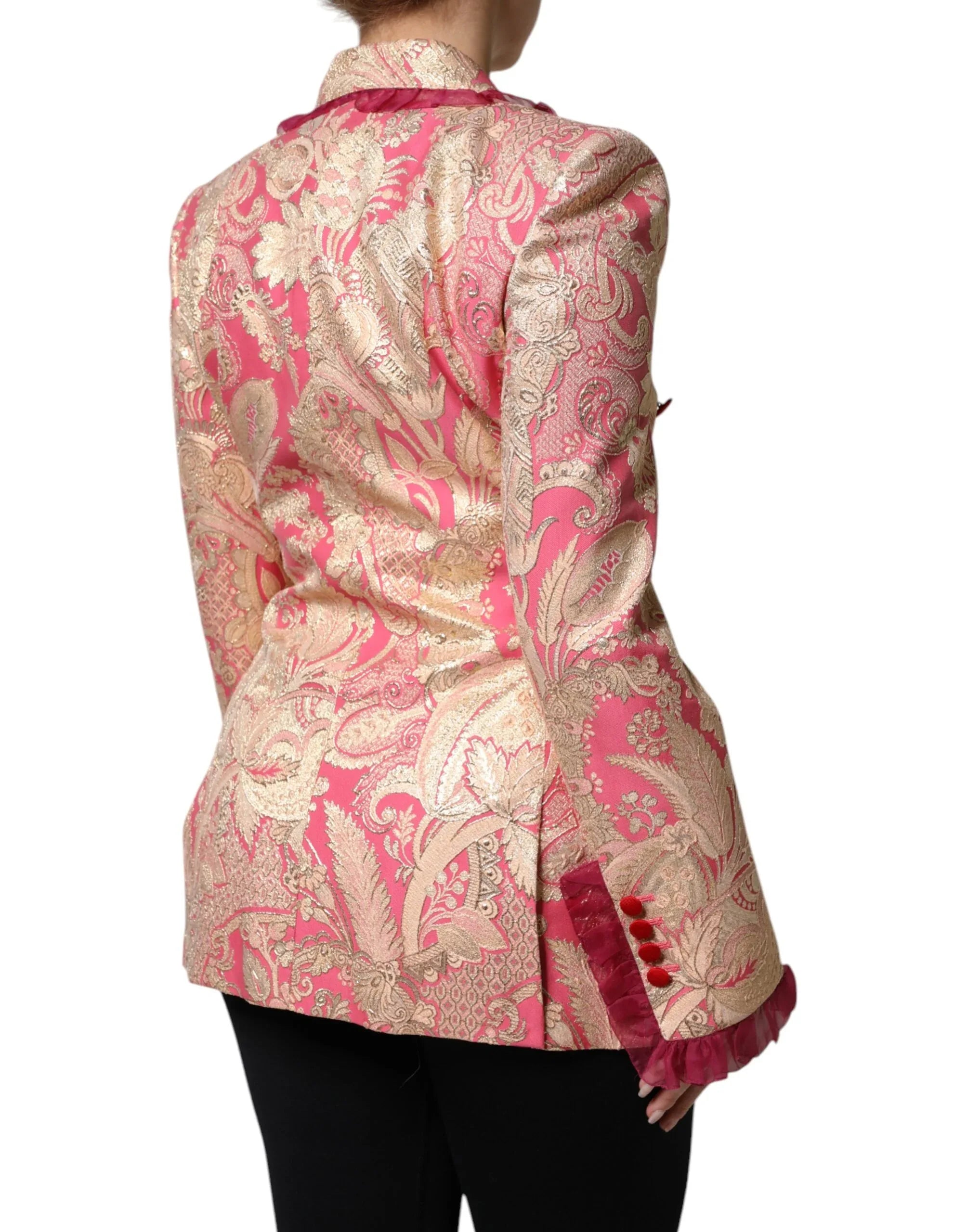 Dolce & Gabbana Pink Gold Jacquard Nylon Coat Blazer Jacket - Zeiniez