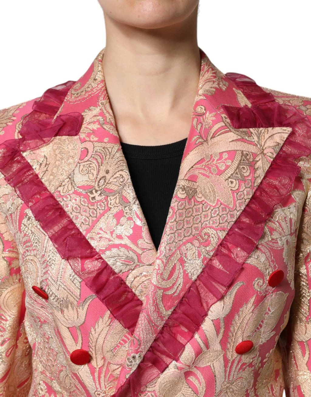 Dolce & Gabbana Pink Gold Jacquard Nylon Coat Blazer Jacket - Zeiniez