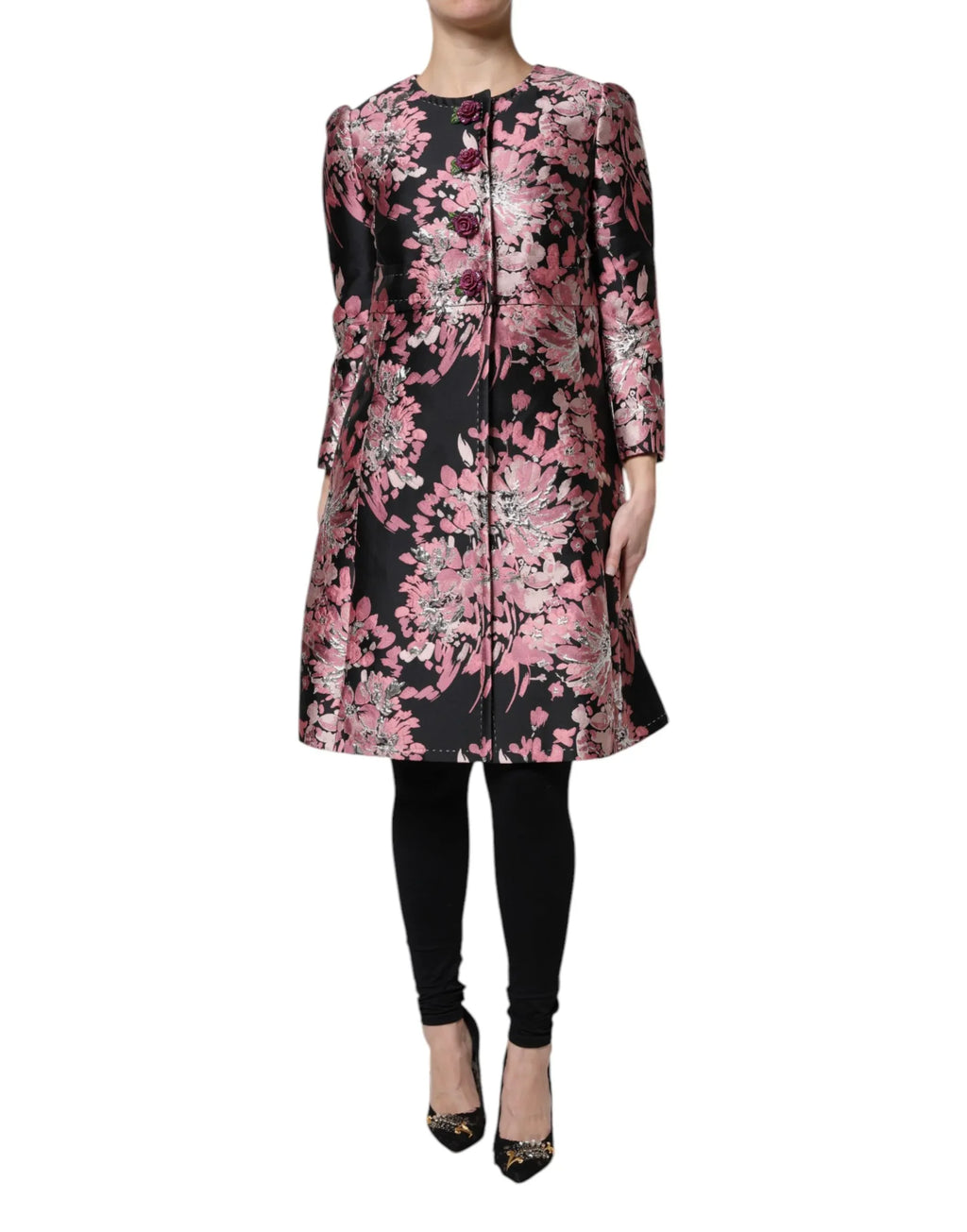 Dolce & Gabbana Pink Black Floral Brocade Trenchcoat Jacket - Zeiniez